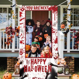 Halloween Decorations Photo Booth Props Bloody Handprint Spooky Blood Drip Backdrop Halloween Decorations Indoor Creepy Shadow Hand Dripping Red Lettering Build Immersive Shooting Backdrop 180×90cm