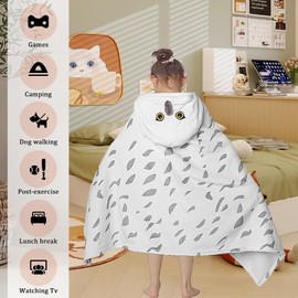pewjury Blanket with Sleeves and Hood, Snow Owl Blanket with Gloves, Animal Pattern Cuddly Blanket Fluffy, Cuddly Flannel Gifts Cuddly Blanket for Women (White, 80 x 130 cm)