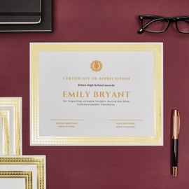 50 hojas de papel certificado para imprimir con borde de lámina dorada para diploma de graduación, premios de logros (8.5 x 11 pulgadas)