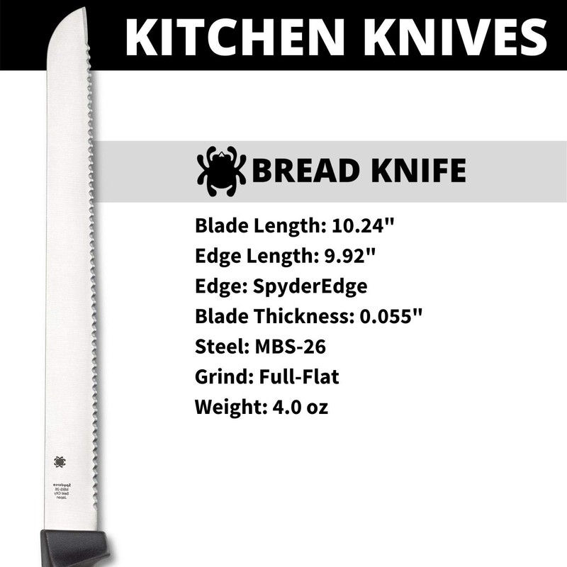 Spyderco Lightweight Kitchen Bread Knife with 10.25" MBS-26 Stainless Steel