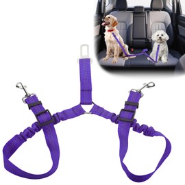 Dog Seat Belts for Cars UK,360° Tangle-Free Double Dog Lead,Adjustable Car Harness for Walking 2 Dogs,Pet Safety Travel Accessories (Purple)