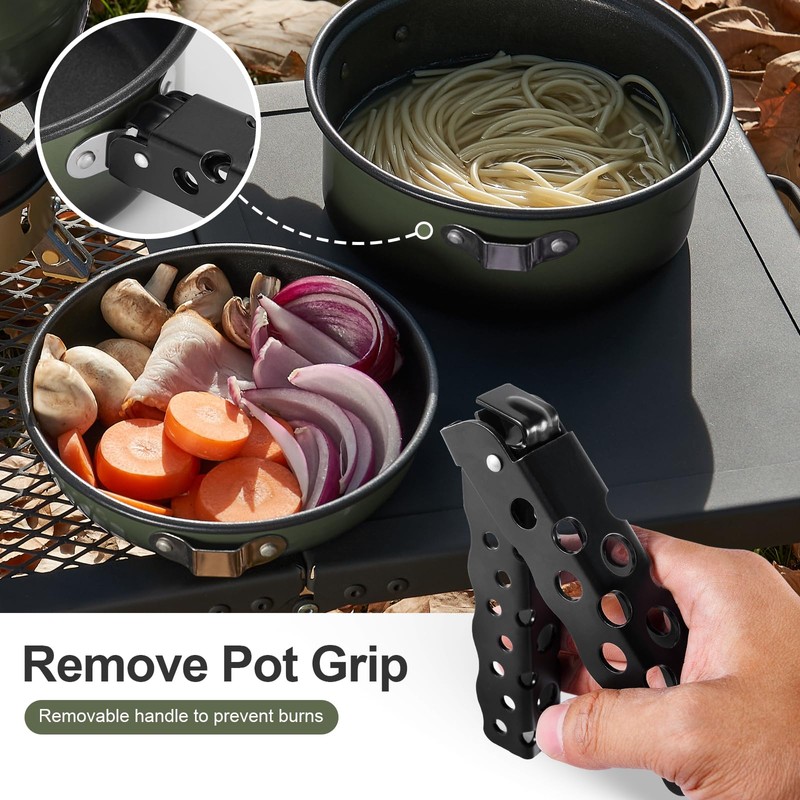 Odoland 5pcs Camping Cookware Mess Kit, Non-Stick Lightweight Pot Pan