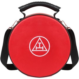 Masonic Royal Arch Chapter Crown Cap/Hat Case – Foldable Design - 9”x9” Red Embroidered Triple Tau Freemason Hat Carrying Box with Shoulder Strap & Cotton Gloves – Lightweight & Travel-Friendly