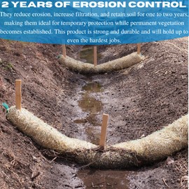 Vapor Barrier Supply - Straw Wattle - Straw Wattle, Wattles, Erosion Control, Slope Stabilization, Erosion Control Blanket, Straw Log (9" x 25')