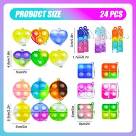 LEBKFT 24 PCS Pop Fidget Keychain Toys, Kids Party Bag Fillers Pass the Parcel Prizes Lucky Dip & Birthday Favors Sensory Toys for Boys Girls (Assorted Colors)​