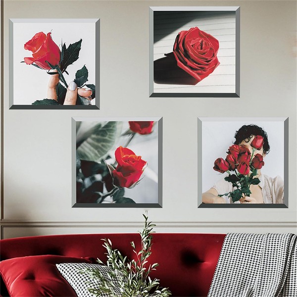 WOHAHA Red Rose Flower Wall Decals Valentine's Day Floral Wall