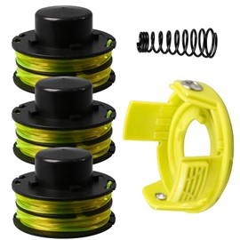 SHYSBV RAC118 RAC119 Replacement Trimmer Spool Line for Ryobi RLT3525S RLT3025F/S,Double Autofeed Spool,1.2mm Dia 8.4m Long,Strimmers Replacement Spools with Cover and Spring(3 spool +1 cap+1 spring)