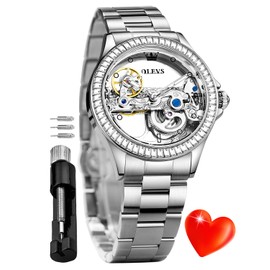 OLEVS Womens Automatic Watch Self Winding Skeleton Sterling Silver Diamond Ladies Luxury Dress Wrist Watch for Women