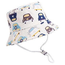 XYIYI Baby Beige Car Bucket Hat Adjustable Sun Hats Breathable Beach Hat for 1-2 Years Old Boys Girls, 12-24 Months