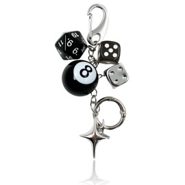 IEFFPIN 8 Ball Keychain Charm, Lucky Dice Bag Purse Handbag Charms for Men Women, Cute Key Chain Black Y2K Accessories, Gothic Charm for Car Keys Bags Backpack, Good Luck Gift Idea
