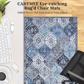 CAREMEE Office Chair Mats for Hardwood Floor, 48"X60" Desk Chair Mat for Hard Floor, Gaming Computer Chair Mat Office Rug for Rolling Chairs, Low Pile Carpet Under Chair Floor Protector, Blue