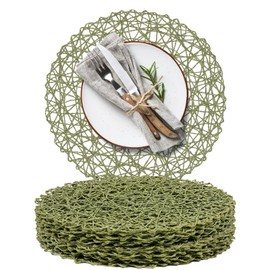 AHHFSMEI Paper Braided Round Placemats Set of 12 Natural Non-Slip Heat Resistant Table Mats for Dining Tables Woven Indoor & Outdoor Place mats(Green,12)