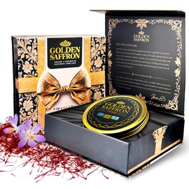 Golden Saffron Luxtury Gift Box, Premium All Red Saffron Threads, Grade A+ Super Negin, Perfect For Any Occasions Non-GMO Verified for Tea, Paella, Rice, Desserts, and Risotto (28.0 Grams Gift Box)