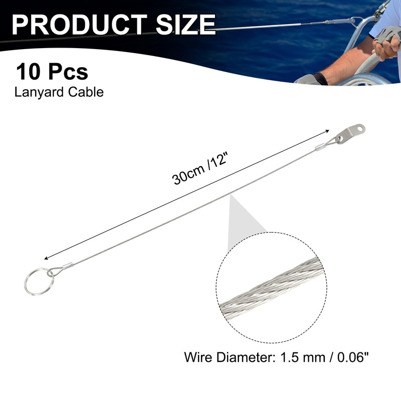 MECCANIXITY Lanyard Cable Safety Tether Wire 12 Inch 316 Stainless