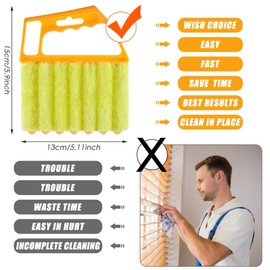 Geiserailie 2 Pcs Blind Cleaner Duster Tool 7 Finger Dusting Cleaner Tool for Window Venetian Washable Mini Handheld Brush for Air Conditioner Wood Blinds Dust Dirt (Yellow Orange)