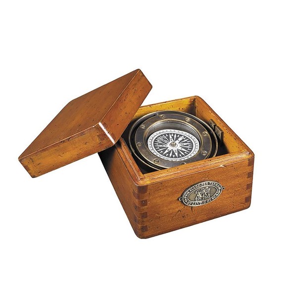 Authentic Models Lifeboat Compass in French Wood,Brown,4.7 x 3.3 x 4.7