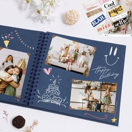 Scrapbook Album 7x7 Inches 40 Pages Hardcover Kraft Paper Photo Album Scrap Book Memory Book Blank DIY Scrapbook Albums for Boyfriend Wedding Baby Travel Anniversary Family, Blue