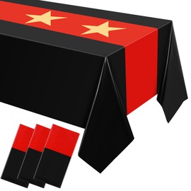 Oudain Movie Night Tablecloth Plastic Waterproof Rectangle Movie Theme Table Covers for Movie Theme Party Supplies Red Carpet Birthday Party Decor, 54 x 108 Inch(Star,3 Pcs)