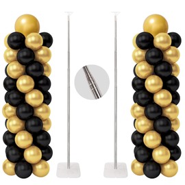 RUBFAC Balloon Column Stand Kit, Set of 2, 6.6ft Height Adjustable Column Kit, Metal Telescopic Pillar Balloon Stand, Birthday Party, Graduation, Wedding Christmas Decorations, White and Silver