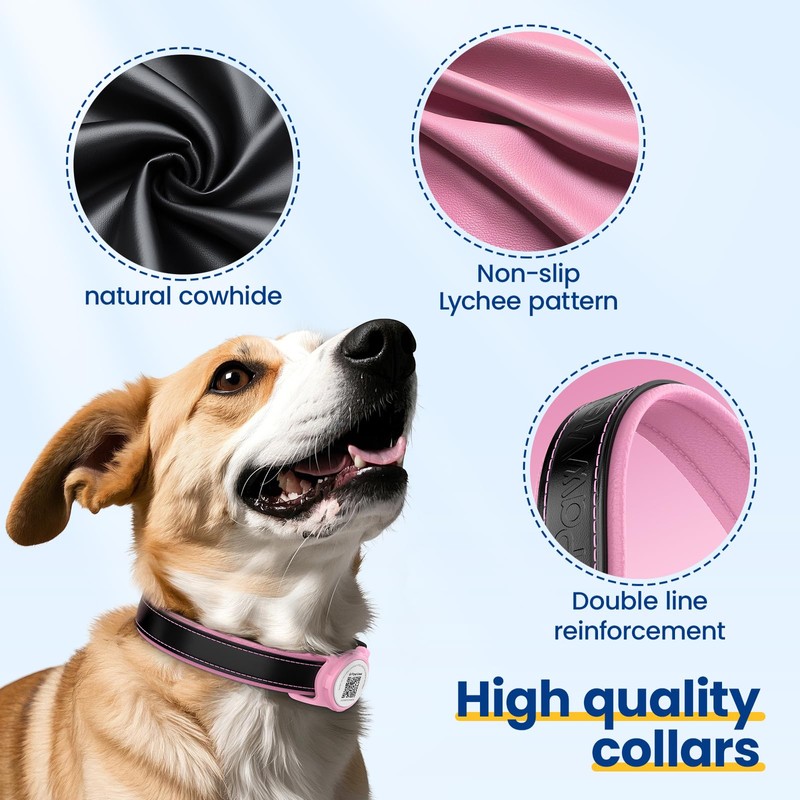 PawView Leather Padded Dog Collar & Smart AirTag Holder- Soft