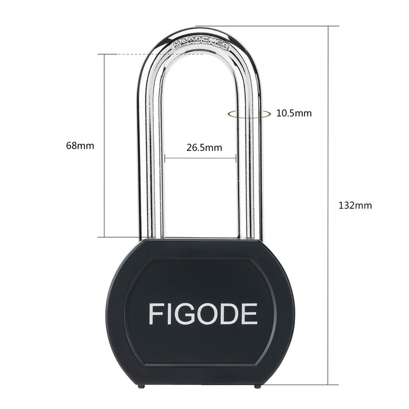 FIGODE® Black Covered Solid Steel Padlock with Key, High Security