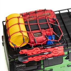 RC Crawler Car Decoration Kits Mini Luggage Net,Simulation Luggage,Camping Box,Oil Drum,Fuel Tanks,Recovery Board,Mini Shovel & Axe & Pickaxe Tools for 1/10 Trx4 Trx6 Axial SCX10 Redcat GEN 7 8 Rc4wd