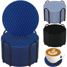 12PCS Posavasos para Mesa con Soporte Portavasos de Silicona Antideslizantes Posavasos para Bebidas Protección para Mesa para Vasos de Todos Los, Adapta Bar Hogar Restaurante Cafetería (Azul Marino)