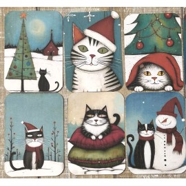 Whimsical Christmas cats junk journal card toppers set of 10 junk journal cards