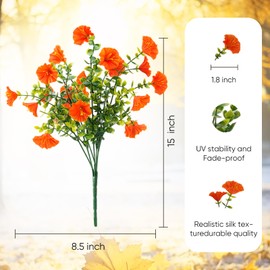 Artificial Fall Flowers for Outdoors, 10 Bundles Fake Faux Fall Flowers UV Resistant Fall Decor Plants for Home Porch Garden Patio Decoration (Orange)