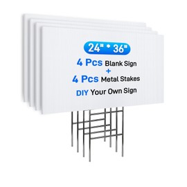 Mulctun 24"x36" 5mm Blank Yard Signs with Stakes,4Pcs Corrugated Plastic Board Yard Signs,Waterproof Corrugated Plastic Sheets for Lawn Signs,Garage Sale,Open House and Real Estate Indoor Outdoor Use（White）