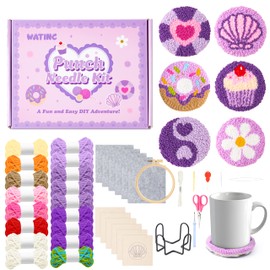WATINC Punch Needle Untersetzer Kit DIY Handwerk Poke und Stick Stickerei Kit Coasters Mit Farbe Box für Erwachsene Anfänger zu Lernen Stickerei Kunsthandwerk (2# Lila)