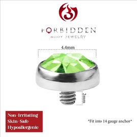 14g 316L Internally Threaded Ultra Thin Flat Disc Light Green 4.4 mm Gem Top for Dermal Piercing