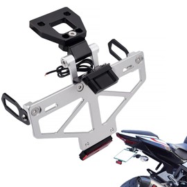 HRuizq Motorcycle Aluminum License Plate Bracket License Plate Holder compatible with NINJA400('18-'24), Z400('18-'24), with LED License Plate Light (Black+Silver)