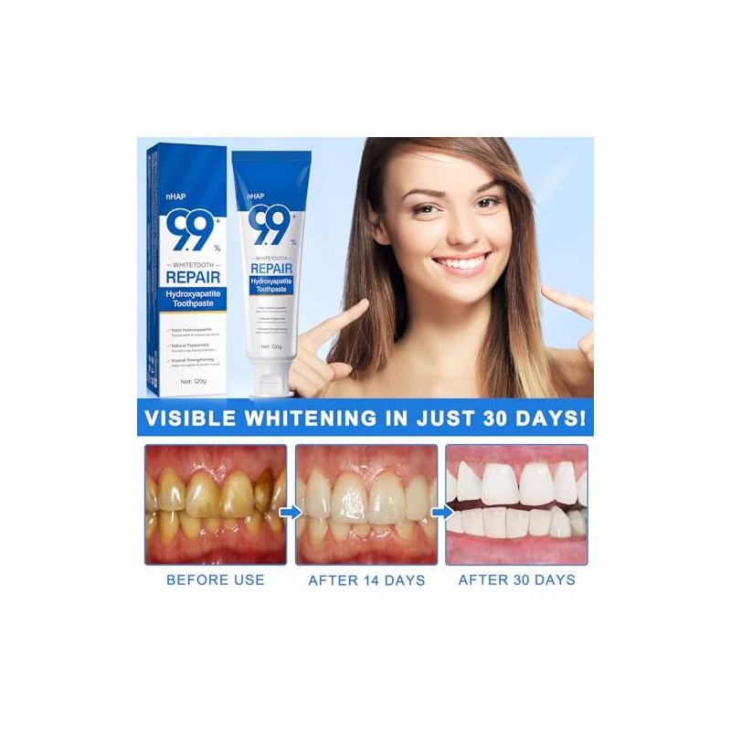 Hydroxyapatite Toothpaste 2PC for Enamel Protection, Contains 9.9% Nano-Hydroxyapatite, Restores