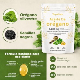 ToyoCare - Aceite de Orégano con Comino Negro, 300 Cápsulas Blandas