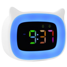 Seutgjie Cute Alarm Clock with Night Light for Kids Teens Girls Boys Toddler Bedrooms Bedside RGB 8 Color Changing 18 Ringtones Dual Alarms Snooze Modes 12/24 Hour Energy-Saving Mode White