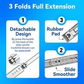 1 Pair Heavy Duty Drawer Slides Full Extension Side Mount 20 22 30 32 34 36 38 40 Inch Metal Rails Track Guide Glides Runners 260lbs (Without Lock, 40inch)