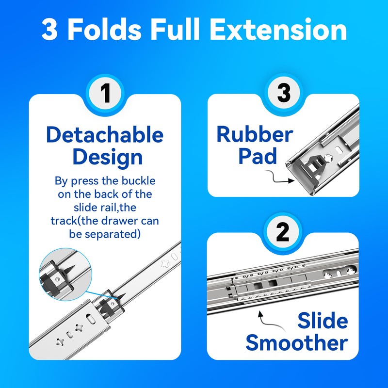 1 Pair Heavy Duty Drawer Slides Full Extension Side Mount