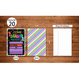 JUSITAKEET Bounce House Birthday Party Invitations, Trampoline Jump Invites, Teenagers Party Decorations - 20 Cards with Envelopes (001)