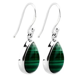 I-be, Malachite Gemstone Drop Earrings 925 Silver, Length 3.3 cm in Gift Box, 393614 g S, Sterling Silver, Malachite