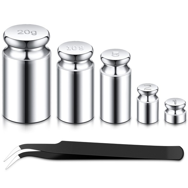 TOODOO 1g 2g 5g 10g 20g Gram Set for Digital Scale Balance and 1 Piece Calibration Weight Tweezer, Silver