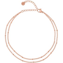 day.berlin Ava Women's Anklet 18k Gold-Plated Layered Anklet with Small Balls 22 cm + 5 cm Variable Length, 316L Stainless Steel, Nickel-Free and Waterproof, Stainless Steel, No Gemstone