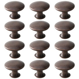 Beilala Cabinet Door Knobs Antique Copper, 12 Pack Round Metal Cupboard Handles Kitchen Cabinet Pulls with Screws for Chest of Drawers Furniture Dresser Door, 30x21mm