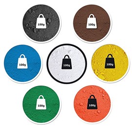 @tec 7-Piece Samples Craft Set, 100 g Each Pigment Powder, Iron Oxide Paint, Colour Pigments, Dry Paint for Concrete, Plaster, Epoxy Resin, Creative Crafts, Black, Red, Yellow, White, Brown, Green,