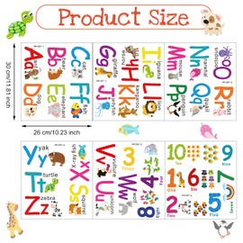 6 Sheets ABC Wall Decals Educational Large Alphabet Sticker for Toddler Cartoon Animal Letter Wall Decor for Kid Room Classroom Removable Letter Number Decal Girl Boy Nursery Baby Shower Parties Gift