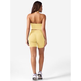 YEOREO Women's Halter Crop Top V Neck Workout Going Out Tank Top Hazel Padded Sleeveless Backless Trendy Summer Camisole Milk Yellow Small