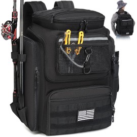 SLINRKE Fishing Backpack with Rod Holders - 45L Large Water-resistant Fishing Tackle Bag for Outdoor Camping Hiking Gear and Equipment, Bag Only (Black)