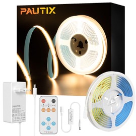 PAUTIX COB LED Strip 2700 K Warm White 5 m, Dimmable 24 V 2400 LEDs White LED Strip Light Set with Timer Function RF Remote Control and Power Supply, CRI93+ Bright Under-Unit Light for Home DIY