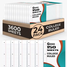 Rosmonde Bulk 3600 Sheets Loose Leaf Binder Filler Paper, College Ruled, Bulk Notebook Paper, 8 x 10.5", Bulk Loose Leaf Paper, 3 Hole Punched, 24 Pack, 150 Sheets/Pack, Bulk Filler Paper, Bulk Paper