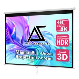 Akia Screens Retractable Projector Screen Pull Down 110 inch 4:3 8K 4K HD 3D White Projection Screen Manual B for Movie Home Theater Office Indoor Ceiling Wall Mount, AK-M110V1